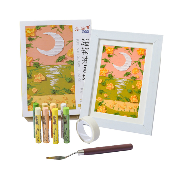 Paintyou  Super Soft Heavy Color Oil Painting Stick Landscape Series DIY painting Gift Box Wholesale Professional Oil Pastels with Paper&Frame 