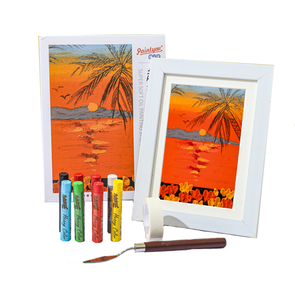Before Sunset Gold Coast Wooden Frame Paint by Oil Pastel Handmade DIY Oil Painting Kit for Adult Kids Non-Toxic EN 71-3 Standard Certified 