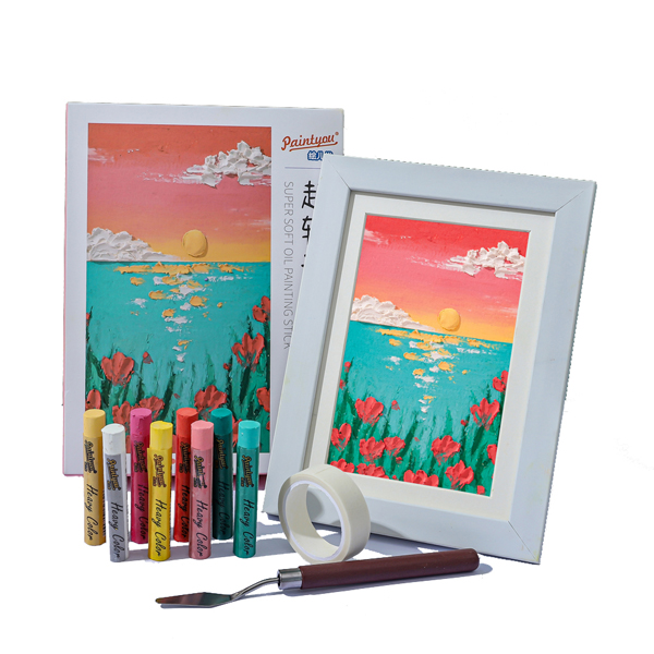 Paintyou DIY Oil Painting Paint by Oil Pastel Kit Early Spring with Eight Colors Adult Painting Paper Drawing With Drawknife 20*15cm  