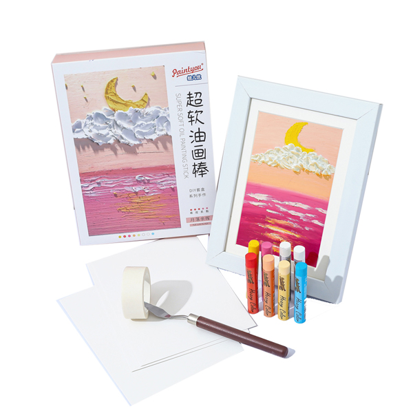 Paintyou Romantic Sunset Glow Oil Painting Set Hand Painted DIY Oil Pastels Texture Paint With Frame Scraper Tools Kit  