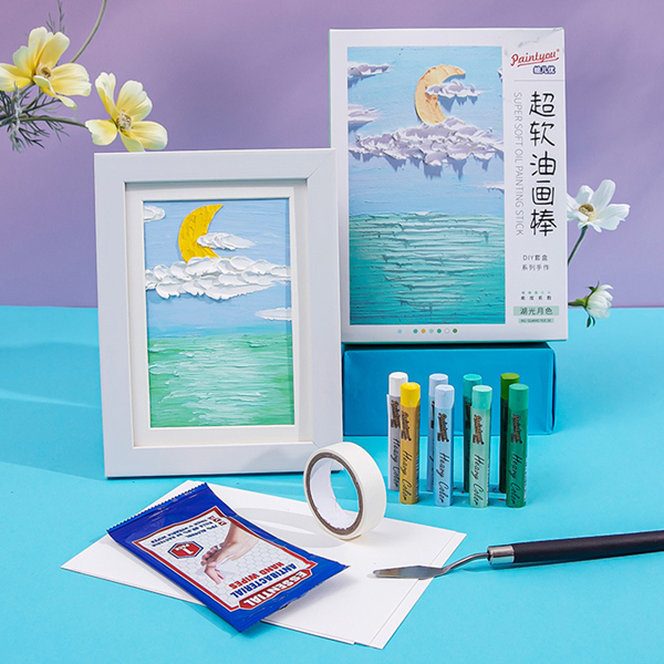  Paintyou Paint by Oil Pastel DIY Painting Kit for Kids & Adults Beginner - Moonlight on the Lake  