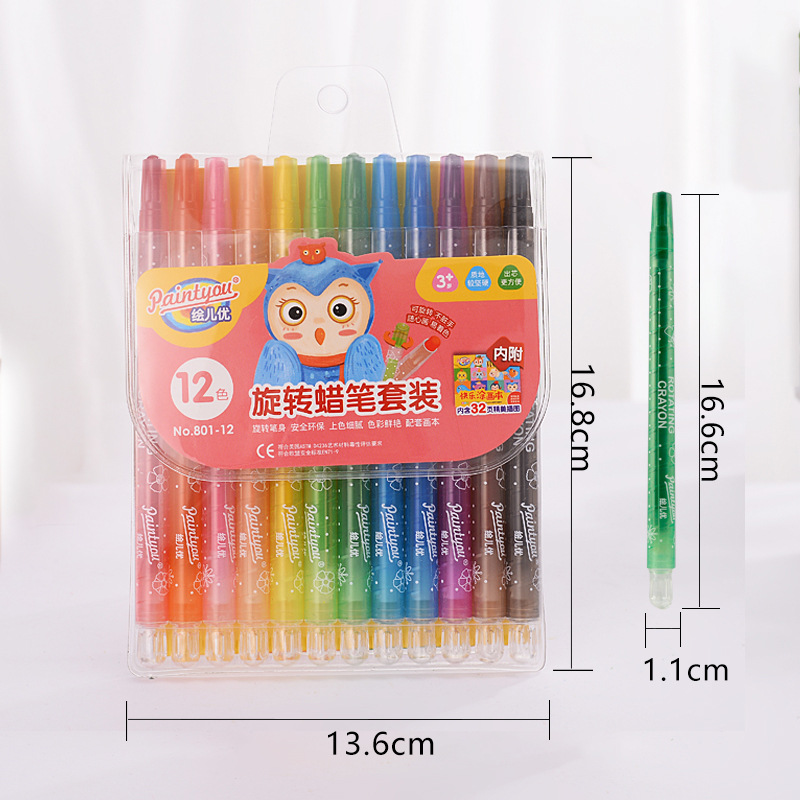 Paintyou 12/18/24 Colors PVC Bag Package Twistable Crayons 24 Count Twist Rolling Crayon School Stationery Supply 11/16 cm 