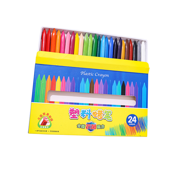 Paintyou Factory OEM ODM Children's Triangle Plastic Crayon  Set Washable 24 Color Student Art Painting  Smile Face Crayon Manufacturers 