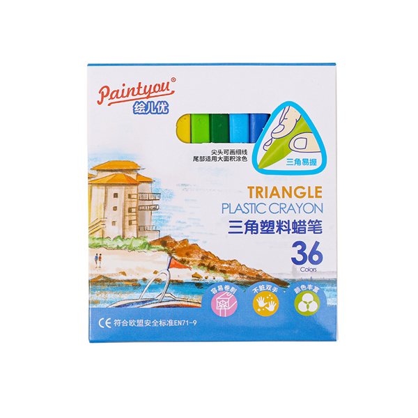 Paintyou non toxique triangle plastique crayons 12 18 24 36 couleurs de cire de crayon en71-9 crayon de sécurité standard 