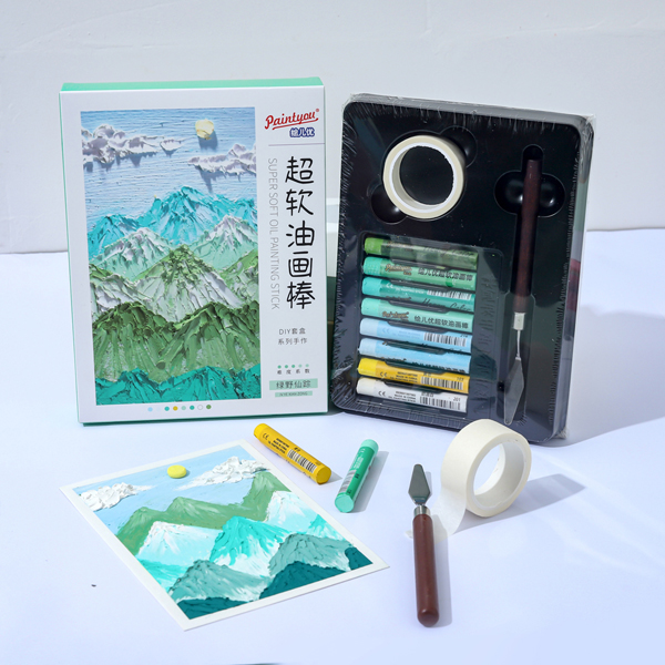 Paintyou Beeswax Oil Pastel Drawing Craft Kit Creative DIY Art Set Stress Relief Handcraft for Adults Green Mountaion  