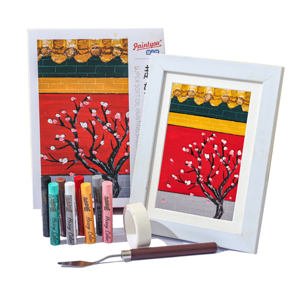 Paintyou  8PCS Soft Oil Pastel Set Vintage Red Chinese Style DIY Art Set  Handmade Paintings of the  Imperial Palace Christmas Gifts Box  