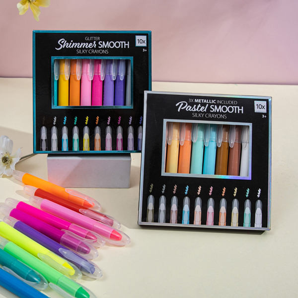 Custom Your Brand Silky Crayon Set Assorted Colors Classic Neon Glitter Metallic Smooth Write & Draw Twistable Silky Crayons  