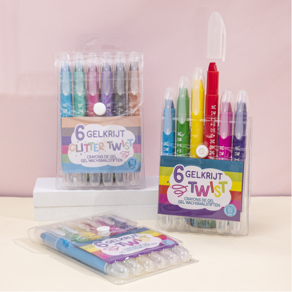 6PCS GElKRIJT Glitter Twist Up Gel Crayons De Gel Wachsmalstiften Washable Gel Highlighter Colored Pens with  PVC Bag  
