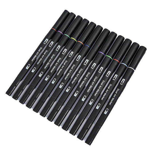 12 Colors Dual Tip Brush Pens Non Toxic Odorless Watercolor Fine Brush Tip Art Marker Pens For Rendering Animation Designs  