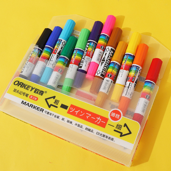 Dry Fast Waterproof Vivid Color Dual Tip Jumbo Size Permanent Marker Pen Set 12Colors  