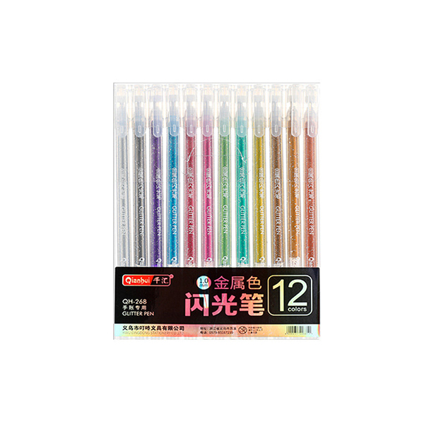 Hot sale 12 Color Glitter Metallic Color Highlighter Pen Set  Office School Art Drawing Gitter Pens Gel Pen sets 